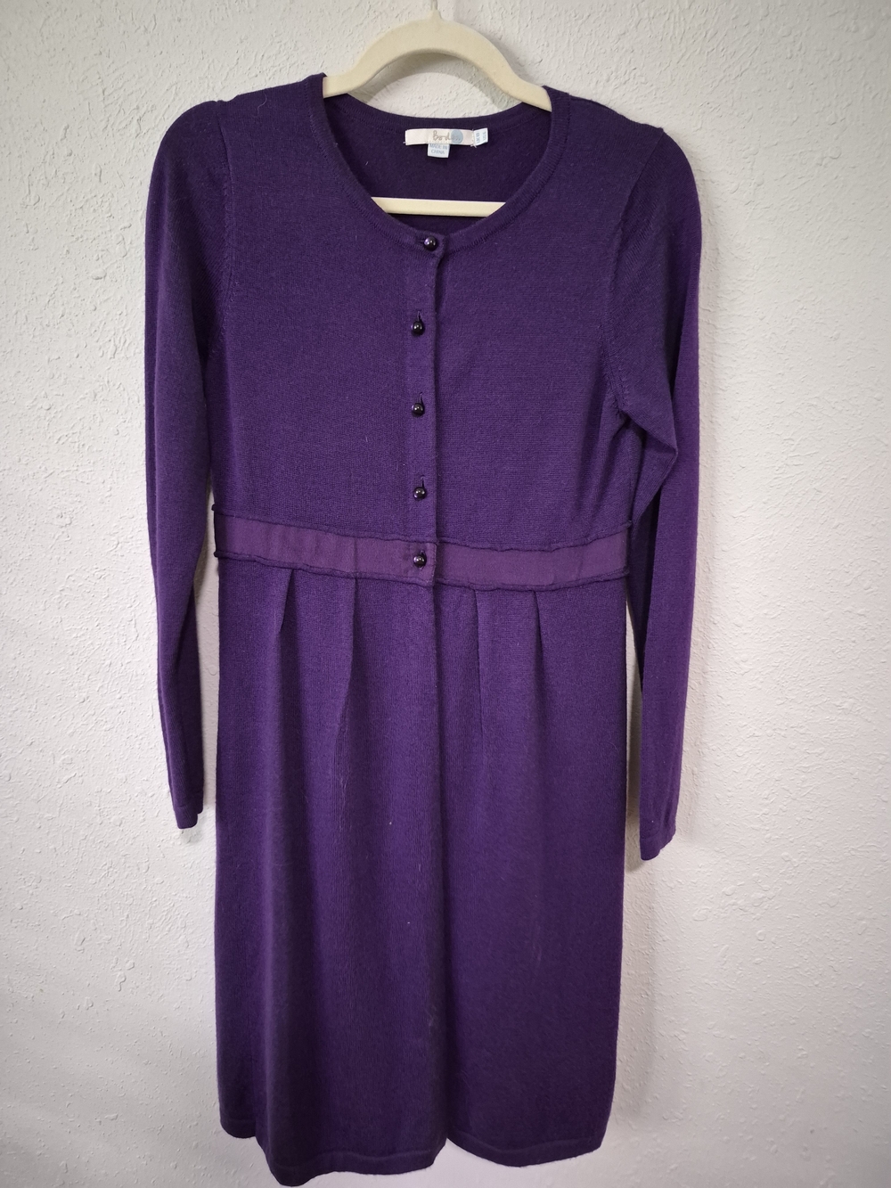 Boden 100% Wool Coat Sweater Dress Purple Long Sleeve Knit Dress Size 6